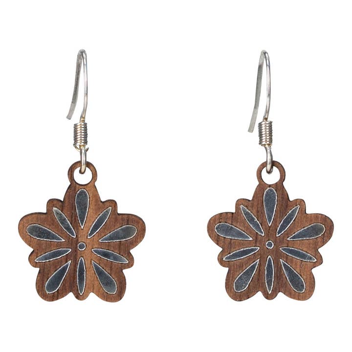 Woodcutts Inc. - Wholesale Dangle Earrings - Blooming Flower Twig Earring with Silver Foil Accent