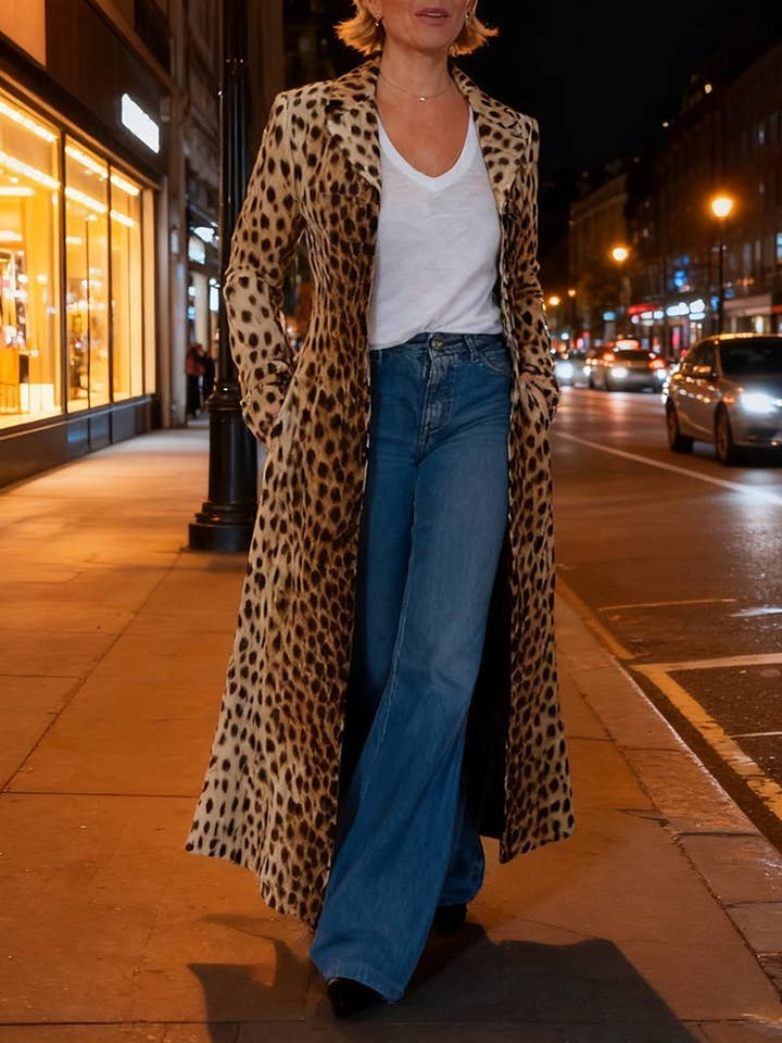 HIDDENBRAND - Wholesale Jacket - Women's - Vintage Leopard Print Collar Blazer Long Cardigan Jacket2