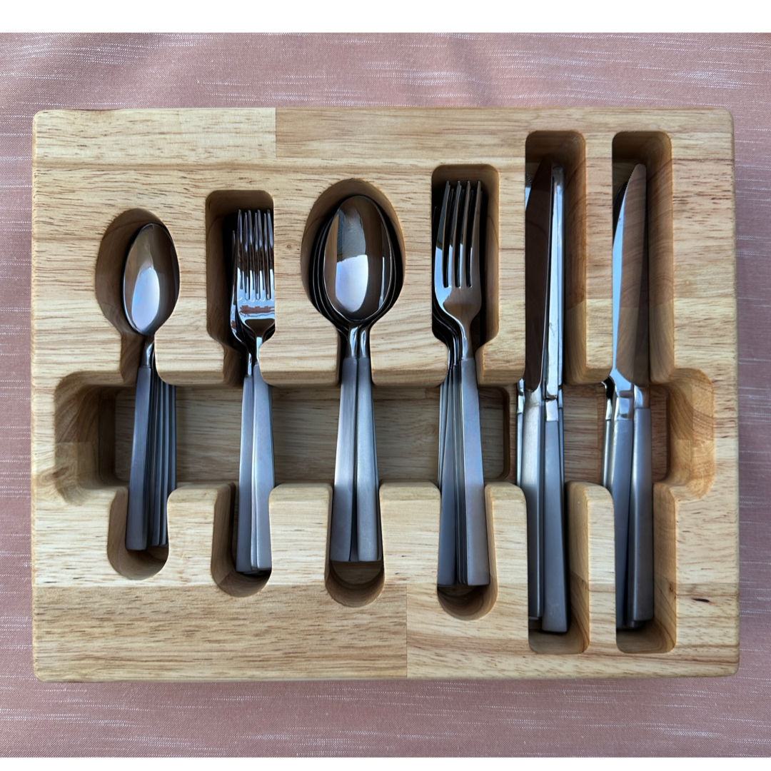 Loudblade - Wholesale Flatware Caddy - Custom Solid Hevea Wooden Flatware Drawer Organizer2