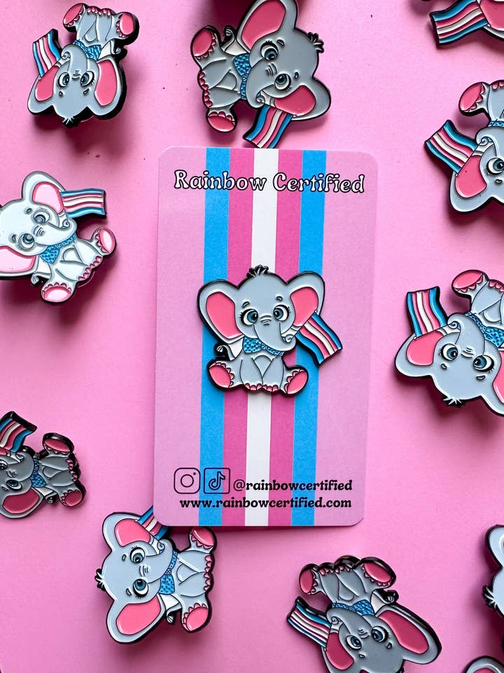 Elliot the Elephant Transgender LGBTQ+ Pin for wholesale by Rainbow Certified