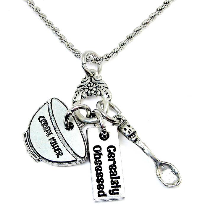 Skeleton spoon, cereal killer Charm Holder Necklace for wholesale by Chubby Chico Charms
