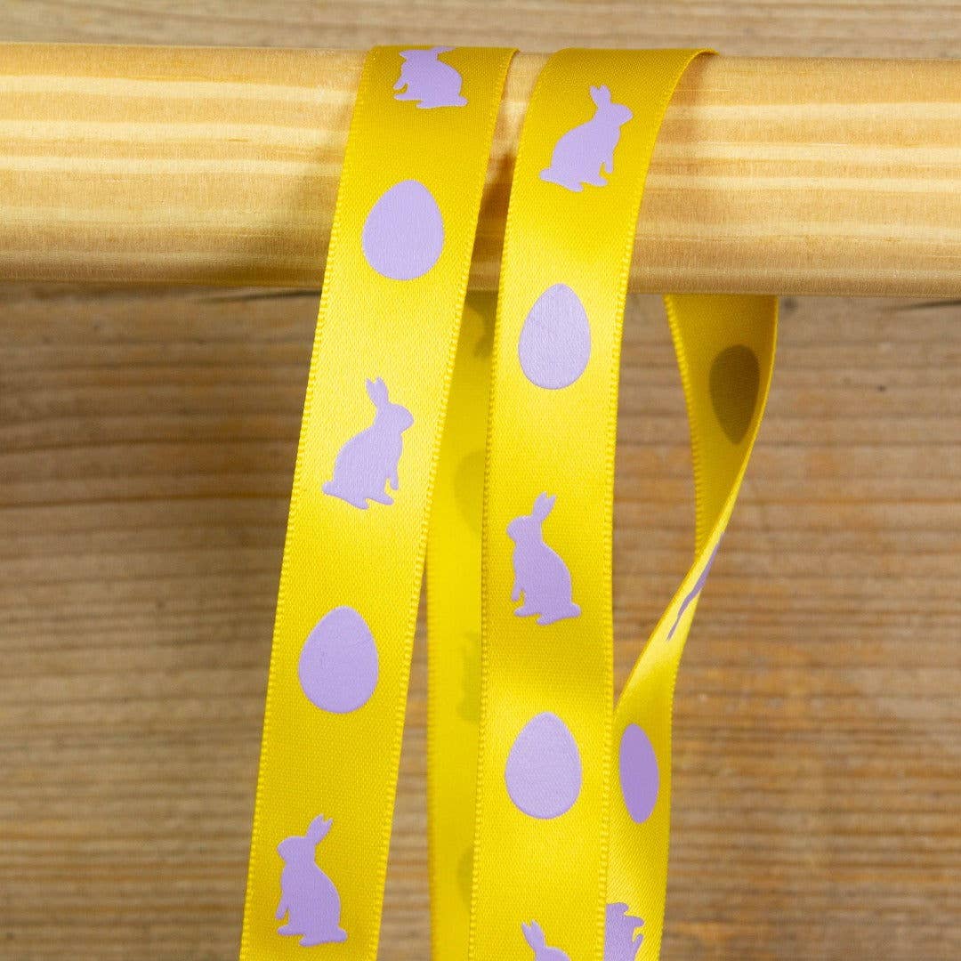 kadopapier.net - Wholesale Ribbon - Gift Wrapping - Yellow Hare and Egg Satin Ribbon0