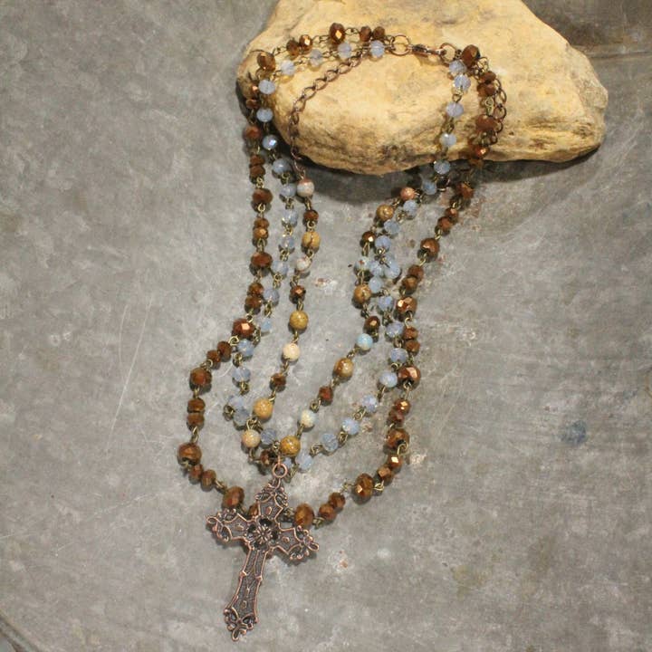 The Primitive Peddler, Inc. - Wholesale Pendant/Charm Necklace - Copper Cross & Stone Layered Necklace