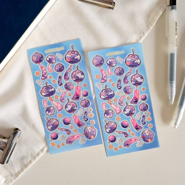 Zellie's Koi Pond - Wholesale Sticker - purple wind chime clear sticker sheet