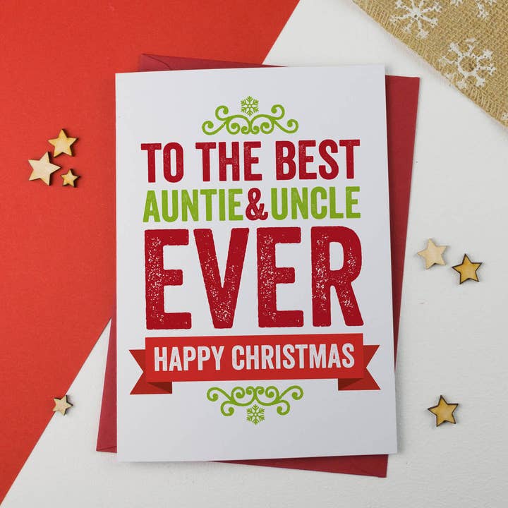 To The Best Aunt & Uncle Ever Christmas Card for wholesale by A is for Alphabet Ltd