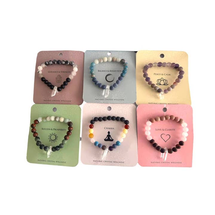 Wellness Crystal Rock Quartz Bracelet Assorted with Display for wholesale by Cubby House by Malmar