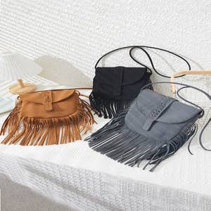 Small Leather Fringe Crossbody Bag With Studs Cell Phone 