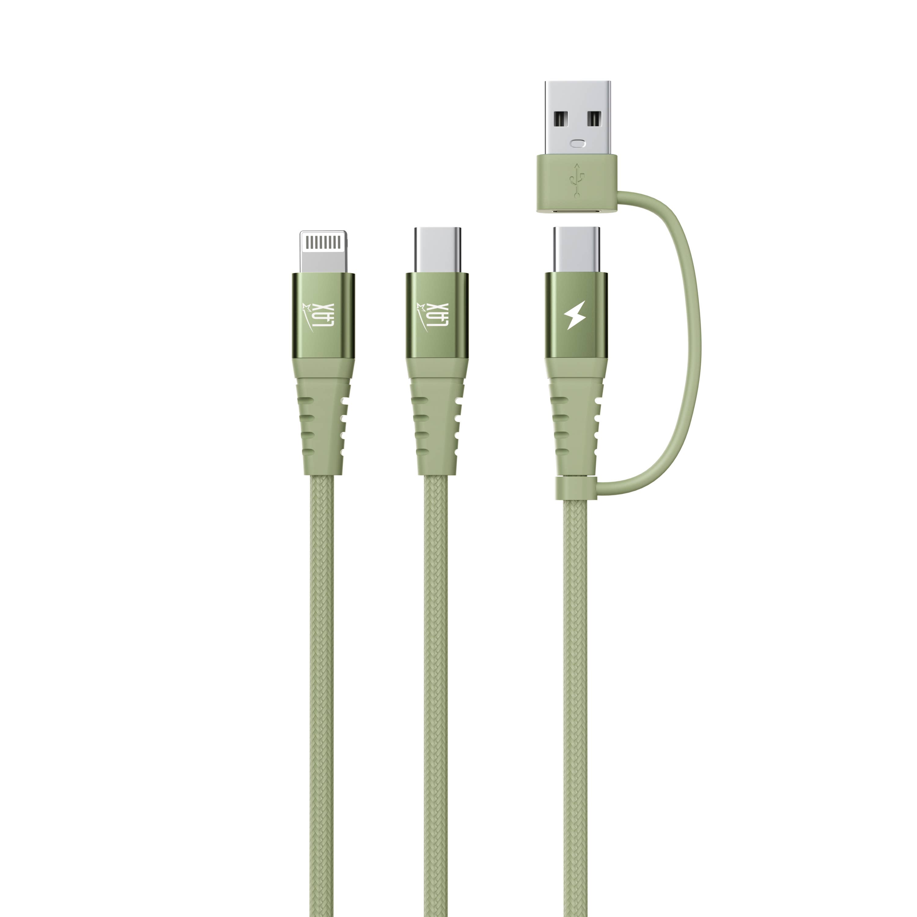 LAX Gadgets - Wholesale Charging Cable - 4-in-1 USB-A/USB-C to USB-C and Iphone Cables-Retail Pack3