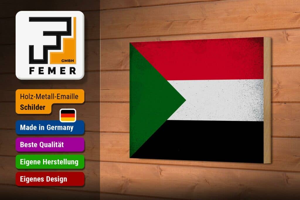 Femer – wholesale Sign – Wooden sign, flag of Sudan, 18 x 12 cm, vintage decorative sign2