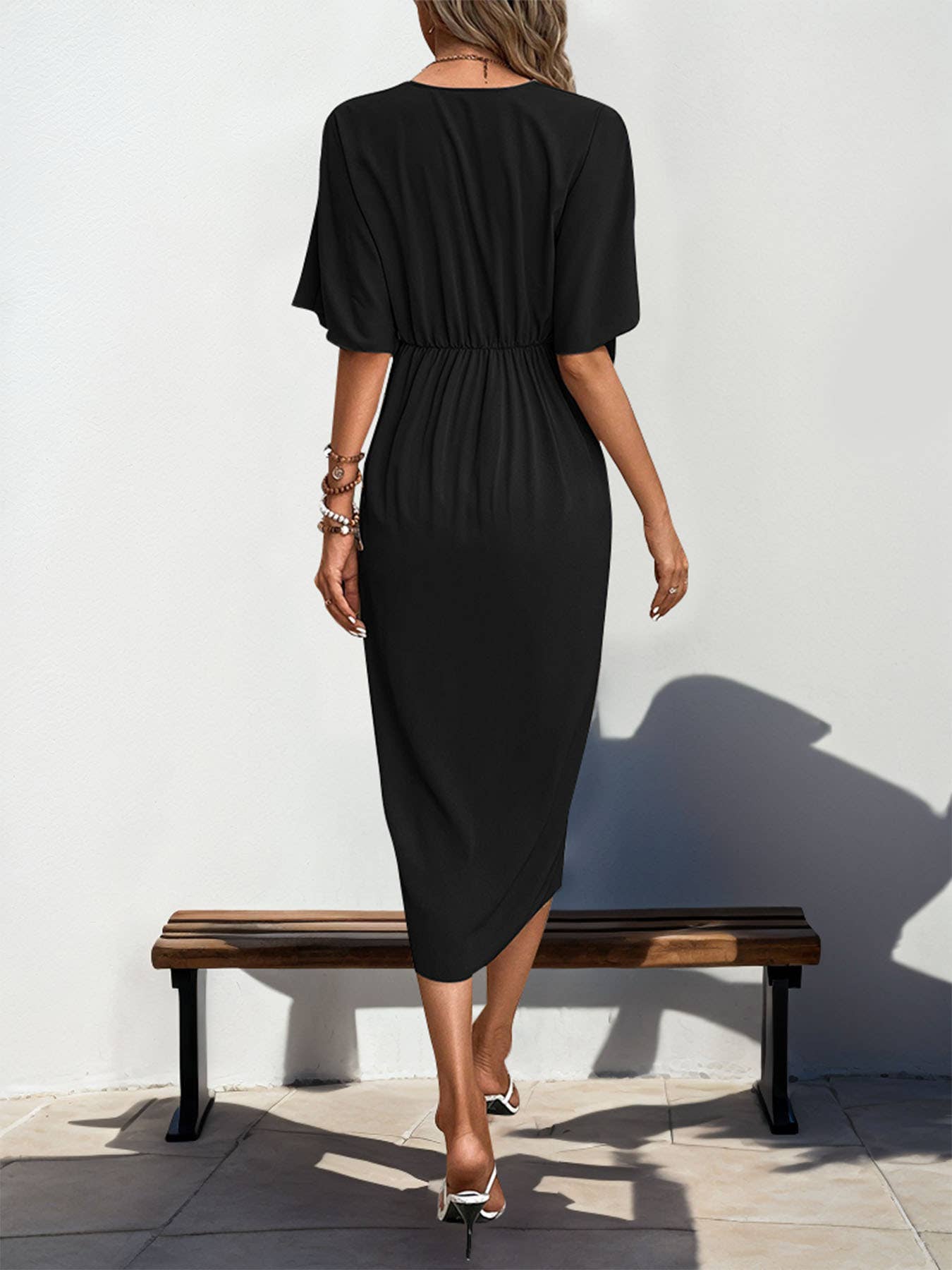 YNIQUE – wholesale Dress – Women's – Women's V Neck Elegant Party Dress Short Sleeve Skater Dress8