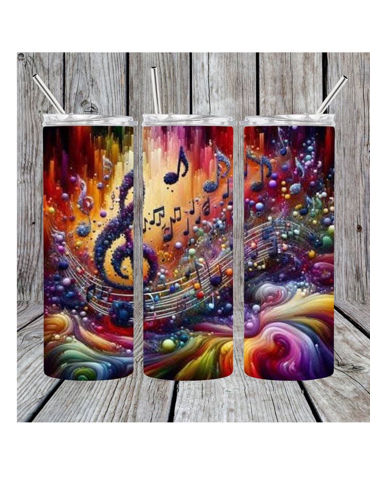 Colorful music tumbler for wholesale by Eclectic Wallflower Boutique
