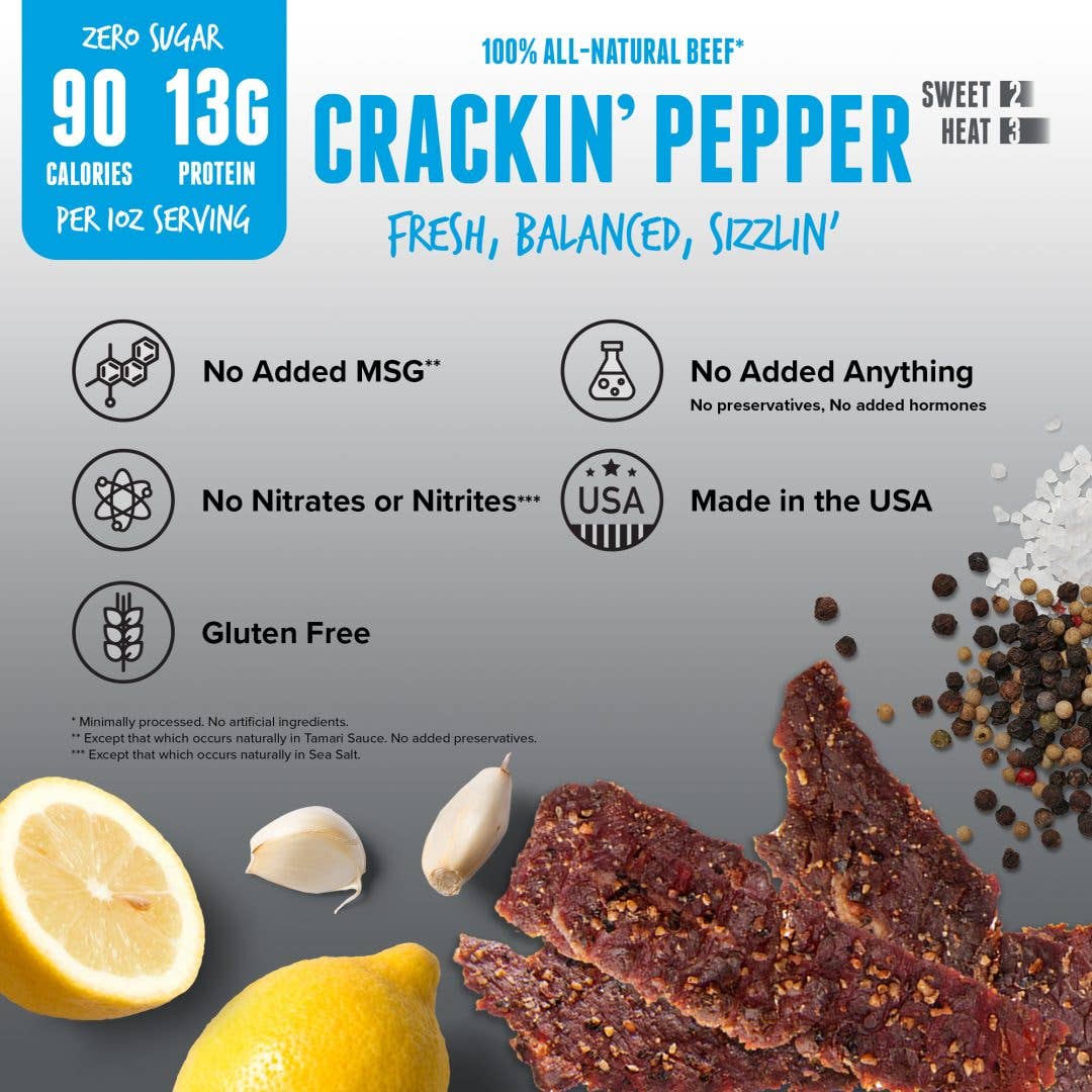 Baja Vida Snacks - Vente Viande séchée - Baja Vida Beef Jerky - Zéro Sucre Poivre Craquant5