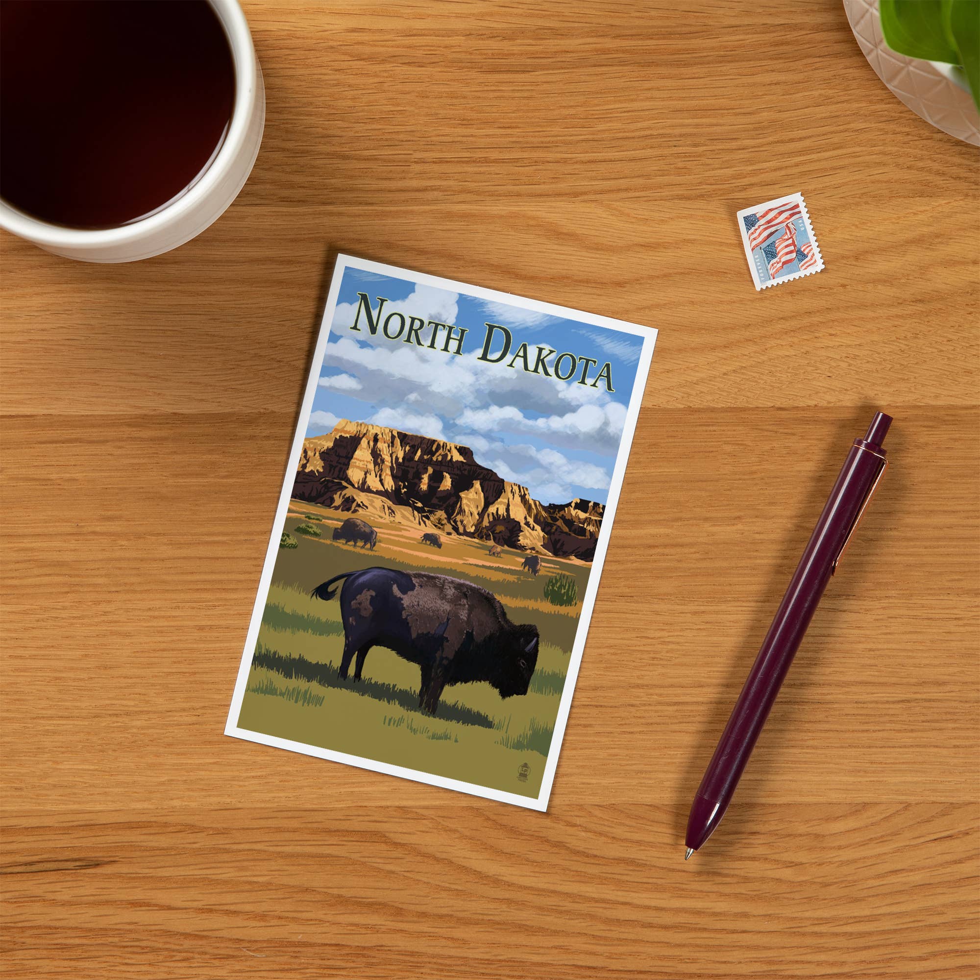 Lantern Press - Wholesale Postcard - PREMIUM POSTCARDS North Dakota, Bison1
