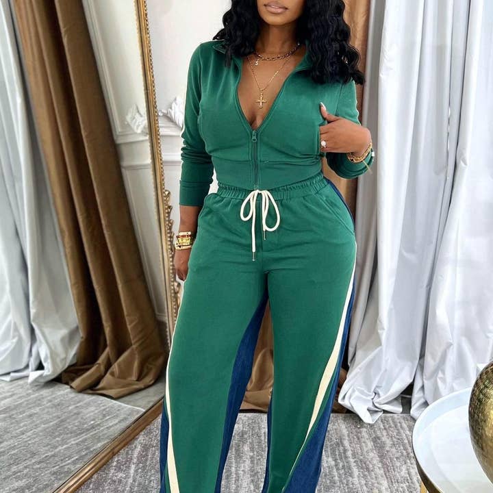 Velvet patchwork cropped jacket pants set sports 2pcs and other Purchase Wholesale windbreaker sets. Free Returns & Net 60 Terms on Faire trending on Faire.