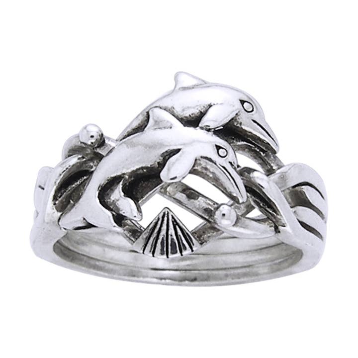 Dolphin Puzzle Ring | Sterling Silver Four Band for wholesale by Silver Insanity