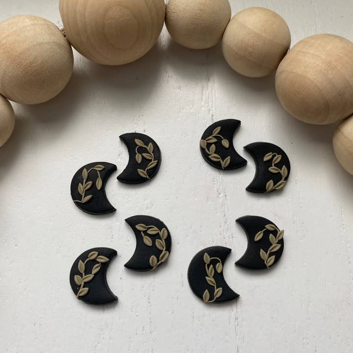 Amber Rae Studio - Wholesale Stud/Post Earrings - Leafy Moon Stud Earrings | Polymer Clay Earrings | Moon Stud Earrings | Leaf Moon Studs Black3