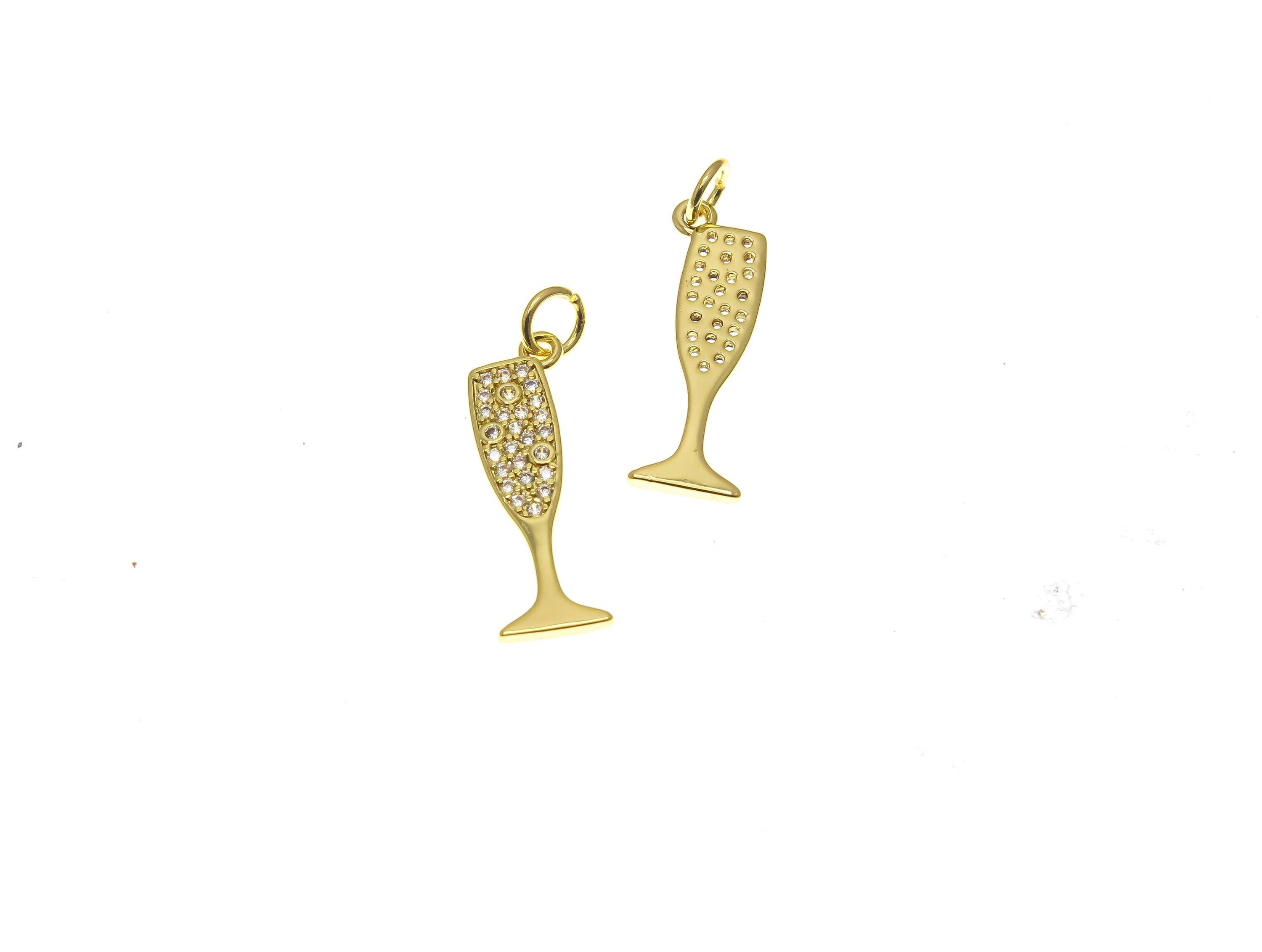 Jewel Pledge - Wholesale Individual Charm/Pendant - 18k Gold Martini & Champagne Flute Charm ,CPG1656CPG16552
