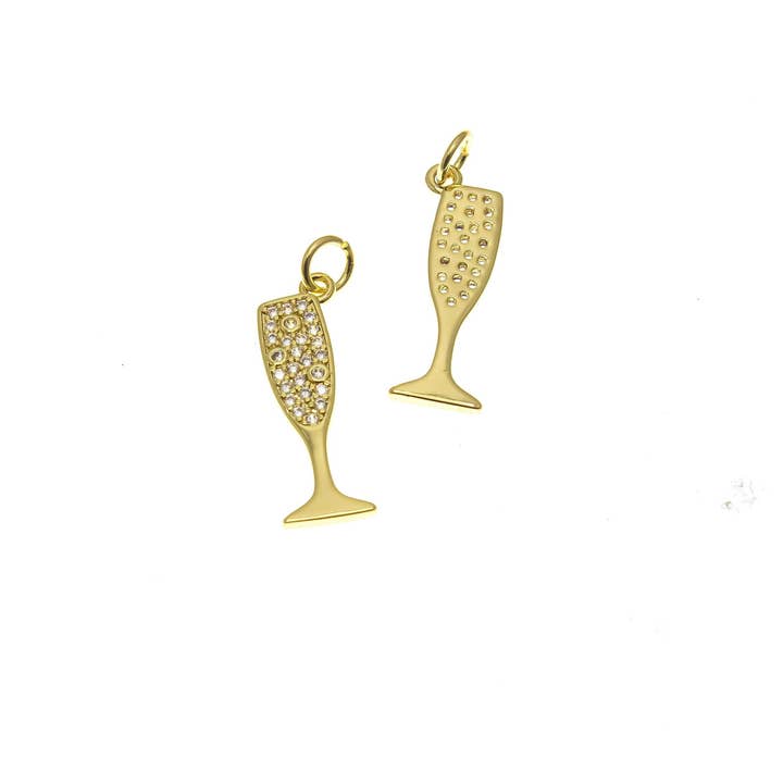 Jewel Pledge - Wholesale Individual Charm/Pendant - 18k Gold Martini & Champagne Flute Charm ,CPG1656CPG16552