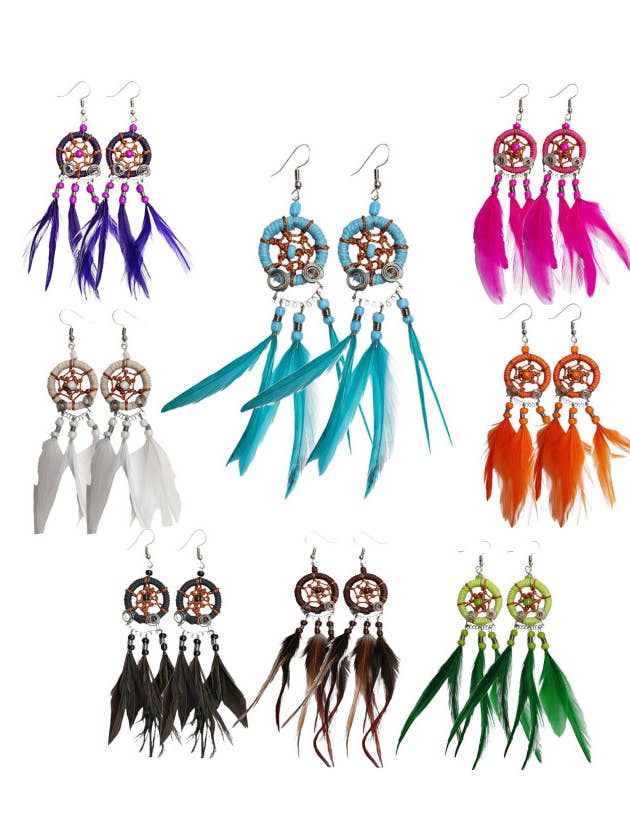 Dream Catcher With Feather Earrings for wholesale by DK Hawaii