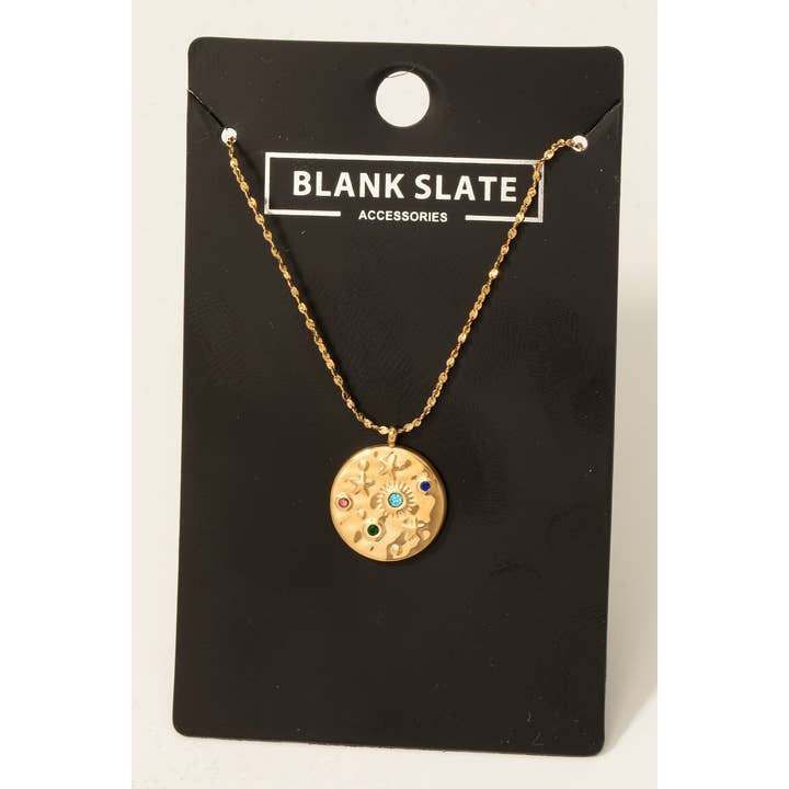 Stainless Steel Colorful Studded Stars Coin Pendant Necklace for wholesale by Fame Accessories