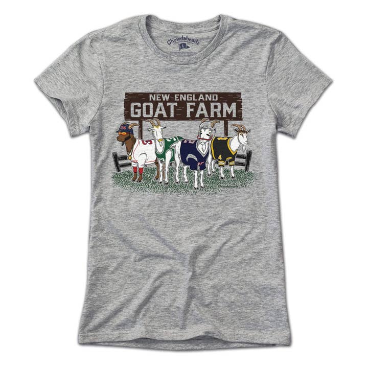 Gray New England GOAT Farm T-Shirt for wholesale on Faire