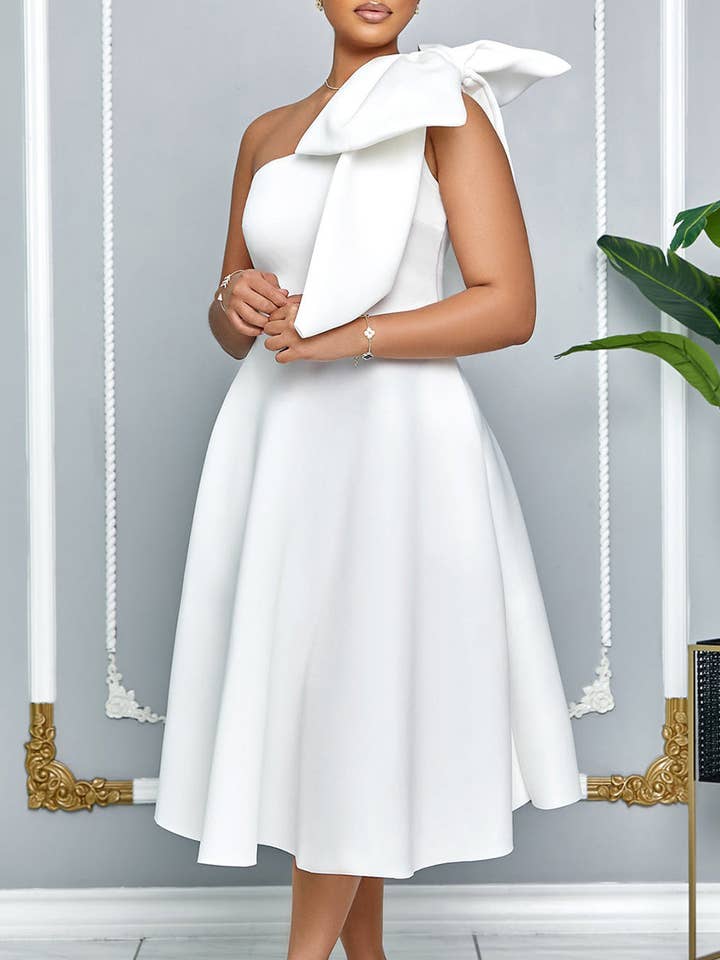 Aria Romance - Wholesale Dress - Women's - Asymmetric Bow-Sleeve Swing Dress1