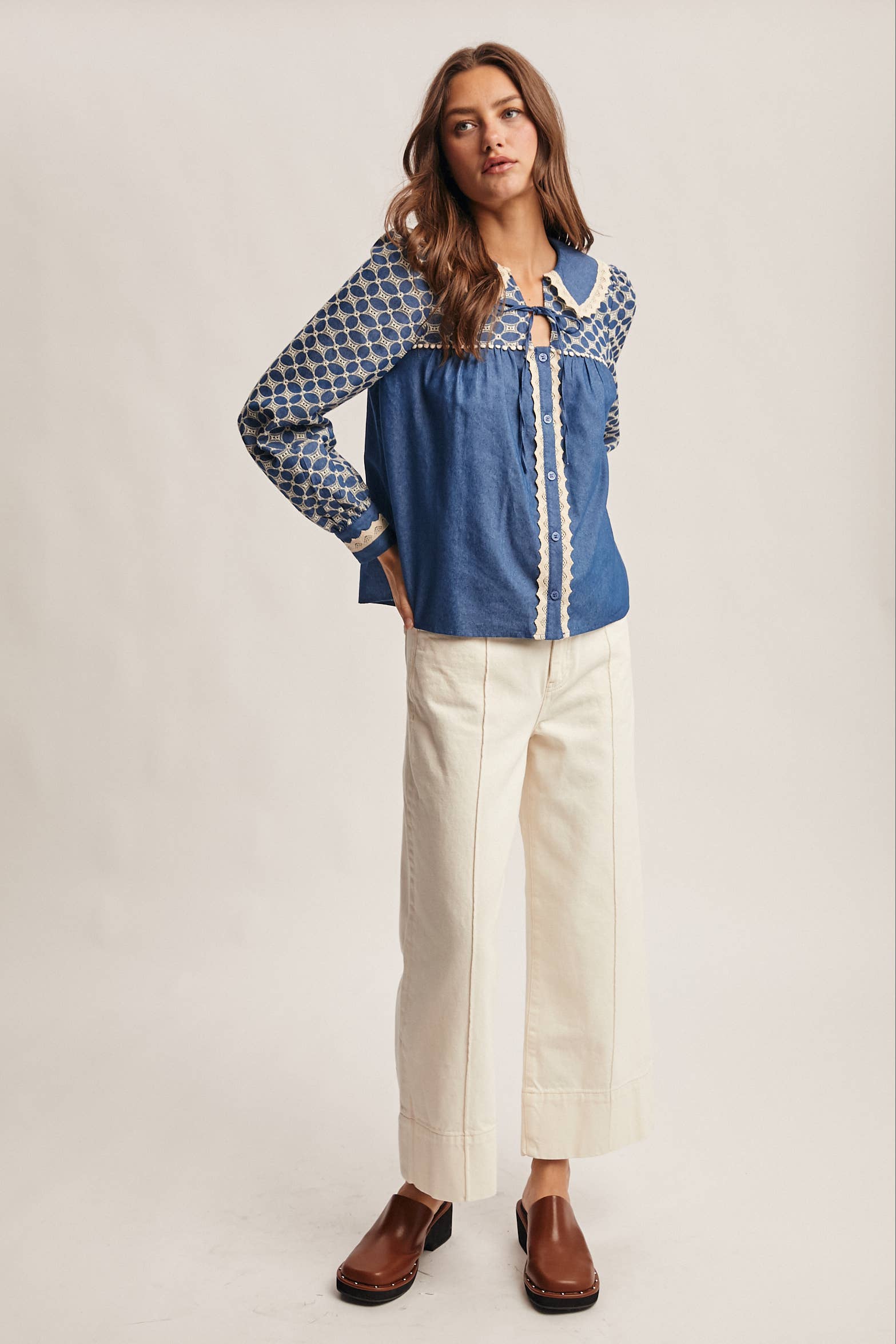 Embroidered Denim Blouse FT0020 for wholesale on Faire9