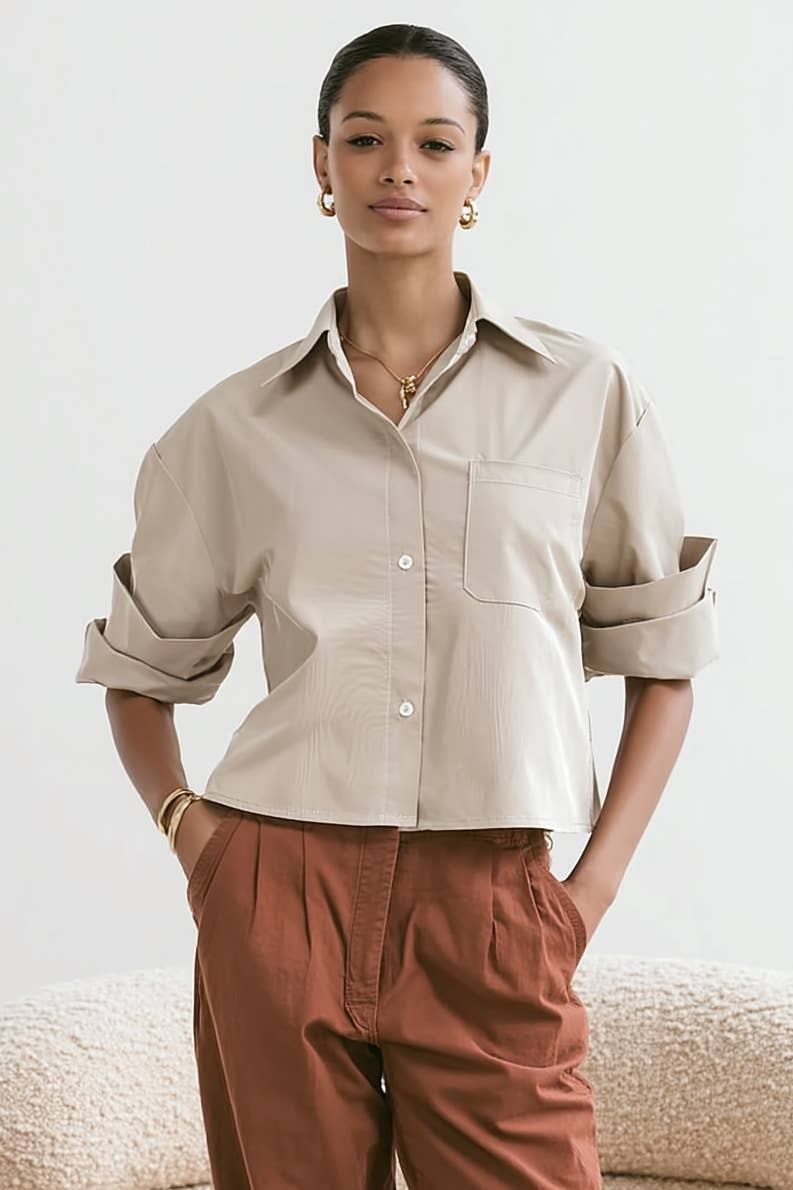 Naked Zebra – Großhandel Bluse – Damen – Bluse mit hochgekrempelten Ärmeln und Knopfleiste17