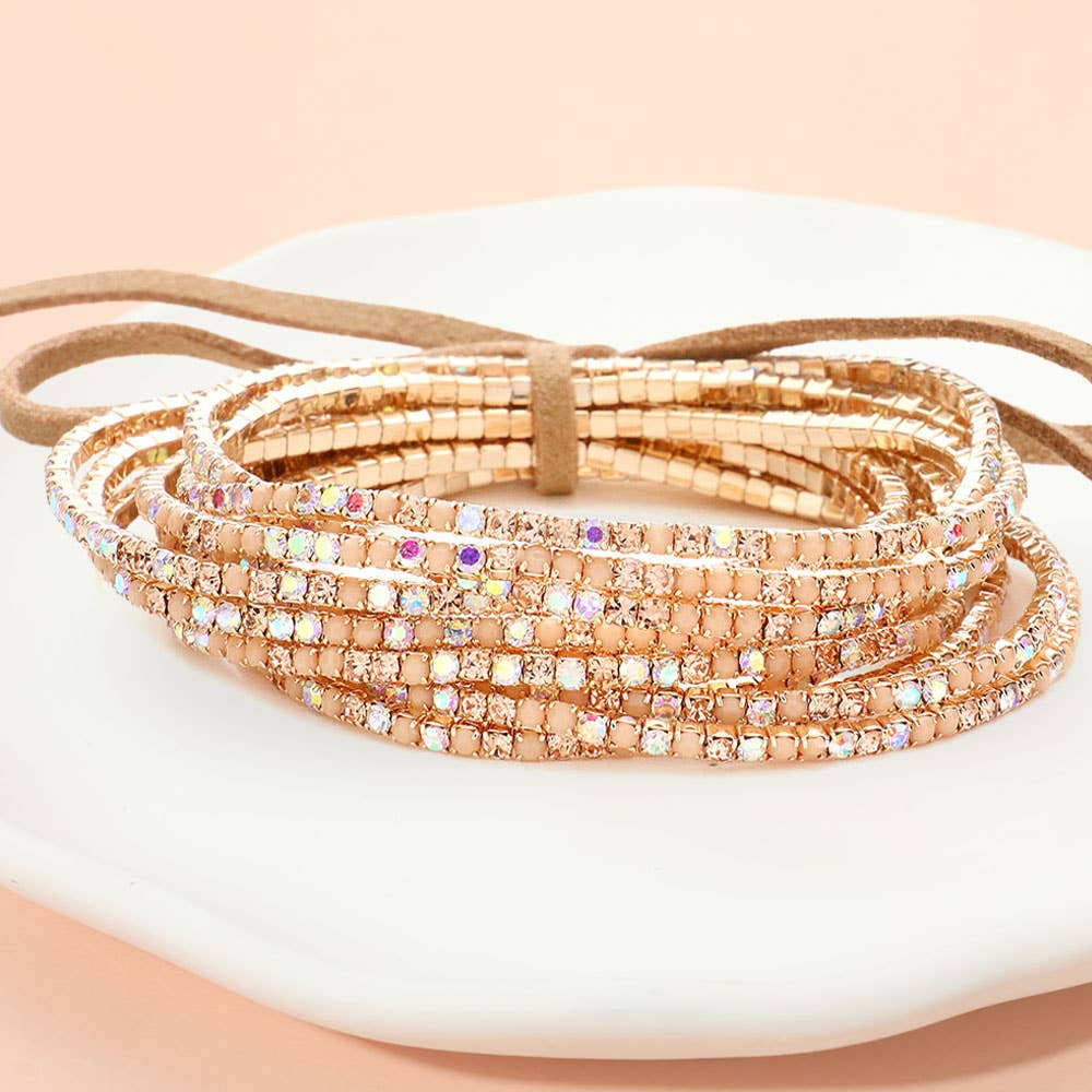 Sensibling Corp. - Wholesale Jewelry Set - 12PCS - Ribbon Pearl Rhinestone Layered Stretch Bracelets2