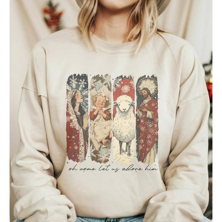 Åh kom låt oss tillbe honom Jesus jultröja med grafik för wholesale av Par.tees by Party On!