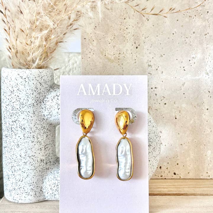 Statement earrings gold plated lightweight dangle for wholesale by Amady Jewelry