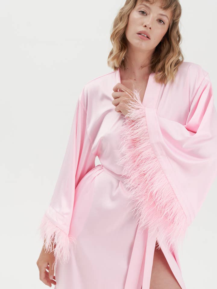 IDENTITY LINGERIE - Wholesale Robe - Women's - Feather Robes Kimono, Bridal Silk Satin Dressing Gown Women