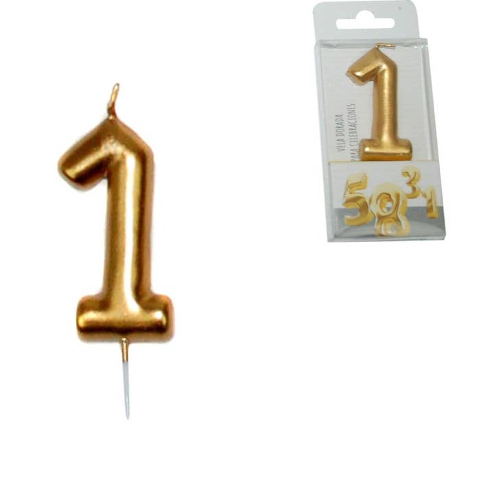 Bougie anniversaire dorée - chiffre 1 - pour la vente par Aktual / Dekora Import S.A