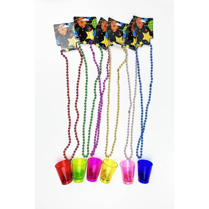 MARDI GRAS LIGHT UP SHOT CUP WITH NECKLACE PARTY TOY for wholesale by JHP Collection