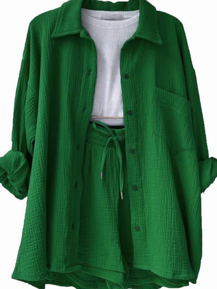 Miss Sparkling - Wholesale Top & Short Set (NOT Loungewear) - Women's -  Two-Piece Shorts Set - Button Down Top1