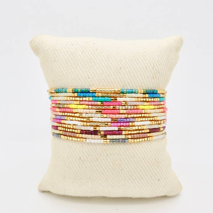 Rosamariposa - Wholesale Beaded Bracelet - Set Of 13 - Dainty 3 Tone Bracelet - 24k Gold Plated