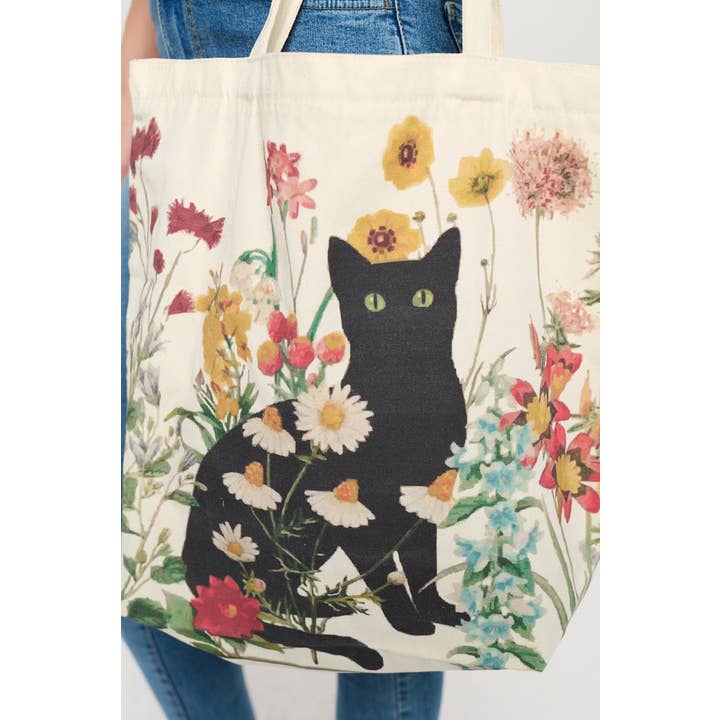 SM WARDROBE – Engroshandel Tote bag - Dame – Tote taske med kat og blomsterprint2