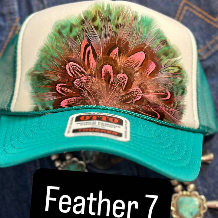 High Ho Silversmithing - Wholesale Trucker Hat - Women's - JADE AND WHITE FEATHER TRUCK HAT6