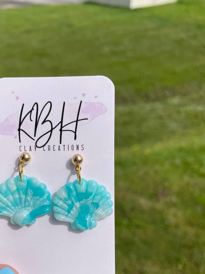 Beach Seashell Dangle Handmade Clay Earrings for wholesale by KBH CREATIONS