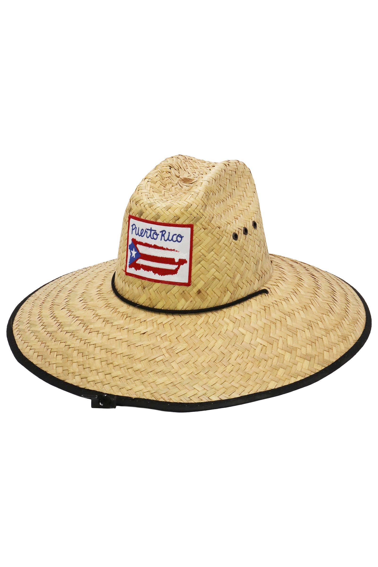 NATURAL BLACK Puerto Rico Flag Eyeleted Straw Lifeguard Hat for wholesale on Faire