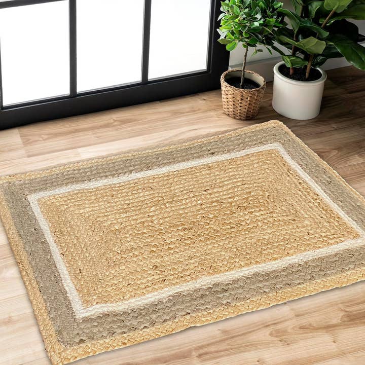 BRAIDED JUTE BORDER RUG, NATURAL JUTE, 17''x29'' for wholesale by chardin home
