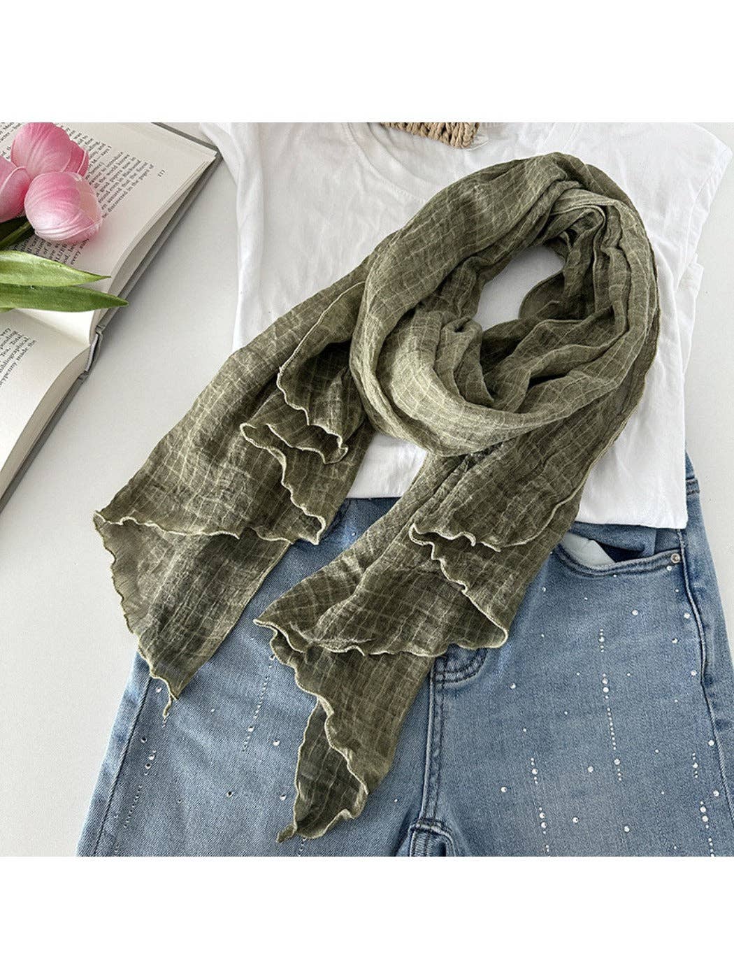 Funkyrel® Atzbranding Limited - Wholesale Scarf - Women's - Scarvii - Vintage Solid Color Women's Crinkled Scarf11