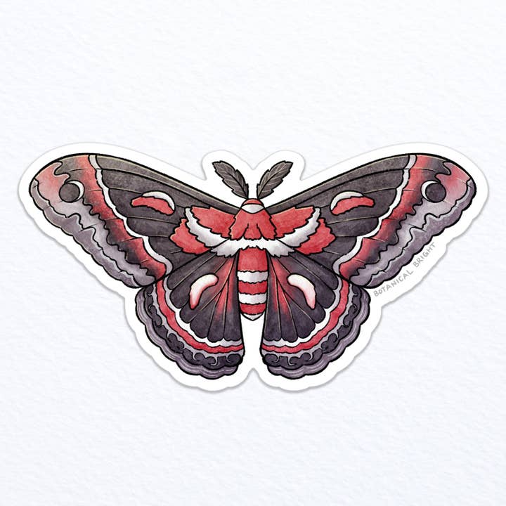Cecropia Moth Waterproof Vinyl Sticker for wholesale by Botanical Bright