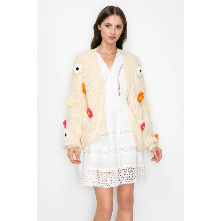 3D Flower Drop Shoulder Long Sleeves Cardigan for wholesale by INA