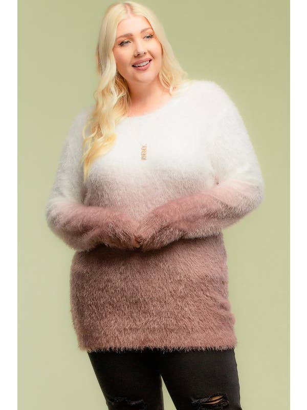Doe and Rae - Wholesale Tunic Sweater - Women's - Dip Dye Plus Furry Sweater - 8346TPL