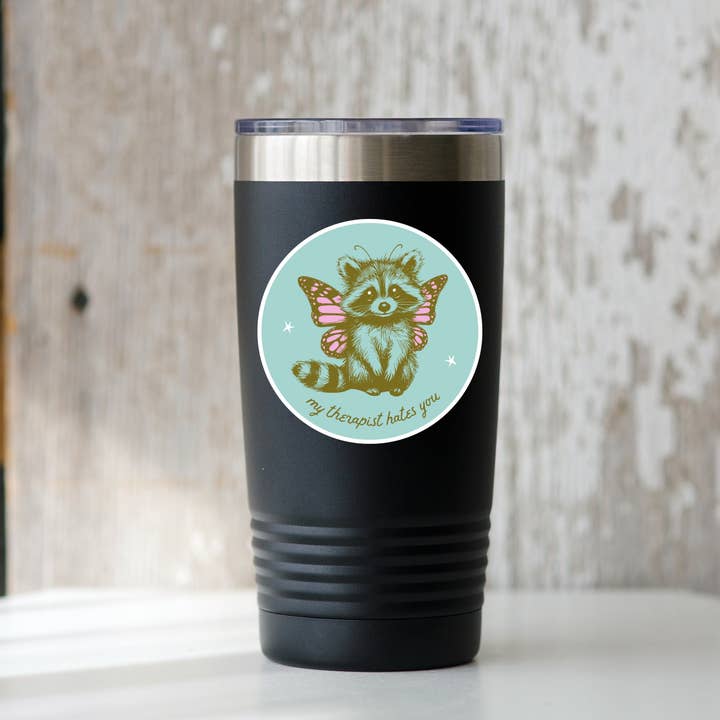 Yarnival - Wholesale Sticker - My Therapist Hates You Sticker - raccoon, trash panda, cute1