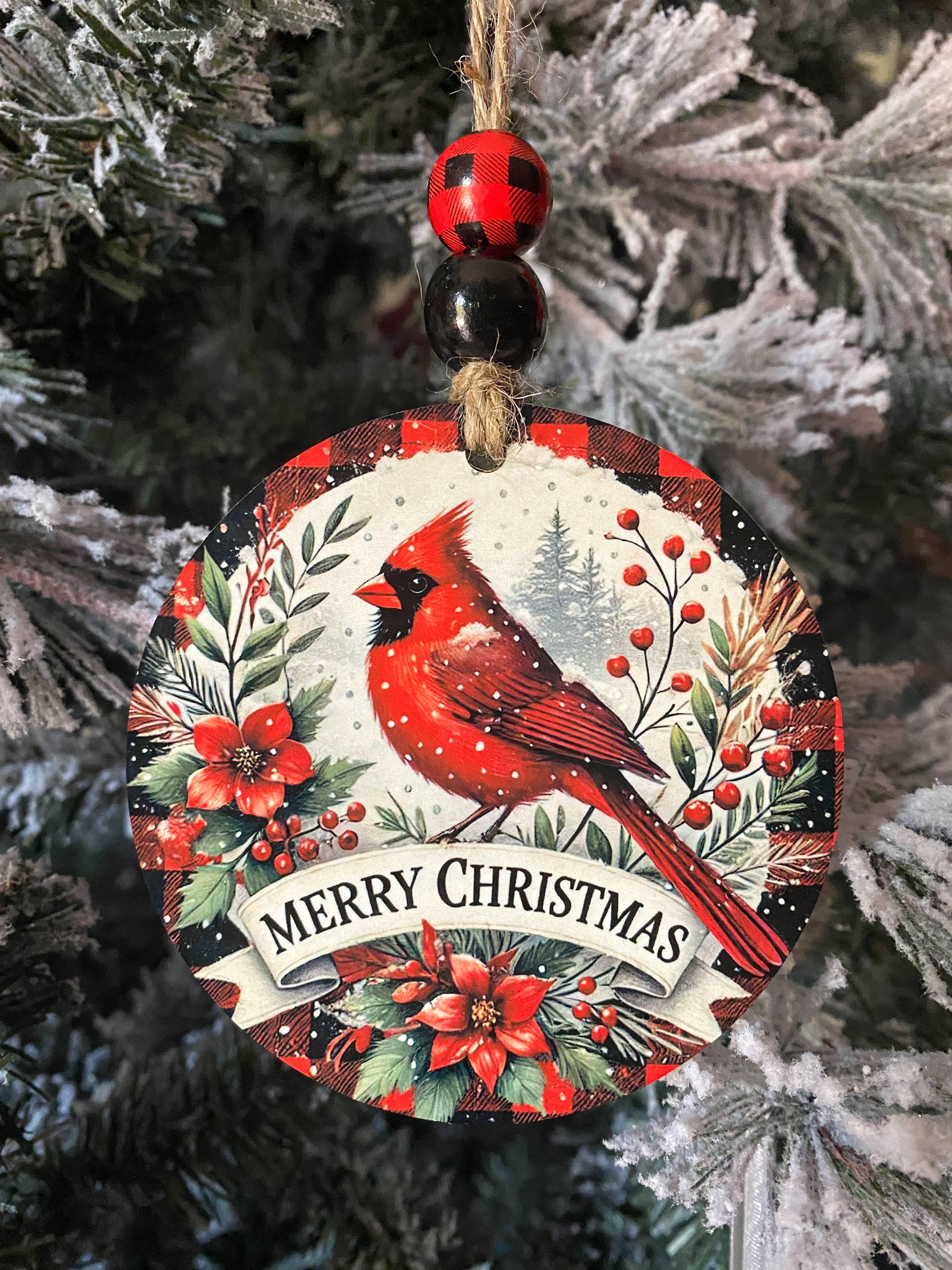 coco+bie designs - Wholesale Ornament - Red Cardinal Snow Merry Christmas Ornament - 3.5 inch