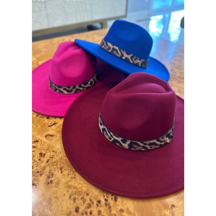 VEGAN FELT PANAMA HAT WITH LEORARD PRINT Leopard BELT for wholesale by Queens INC