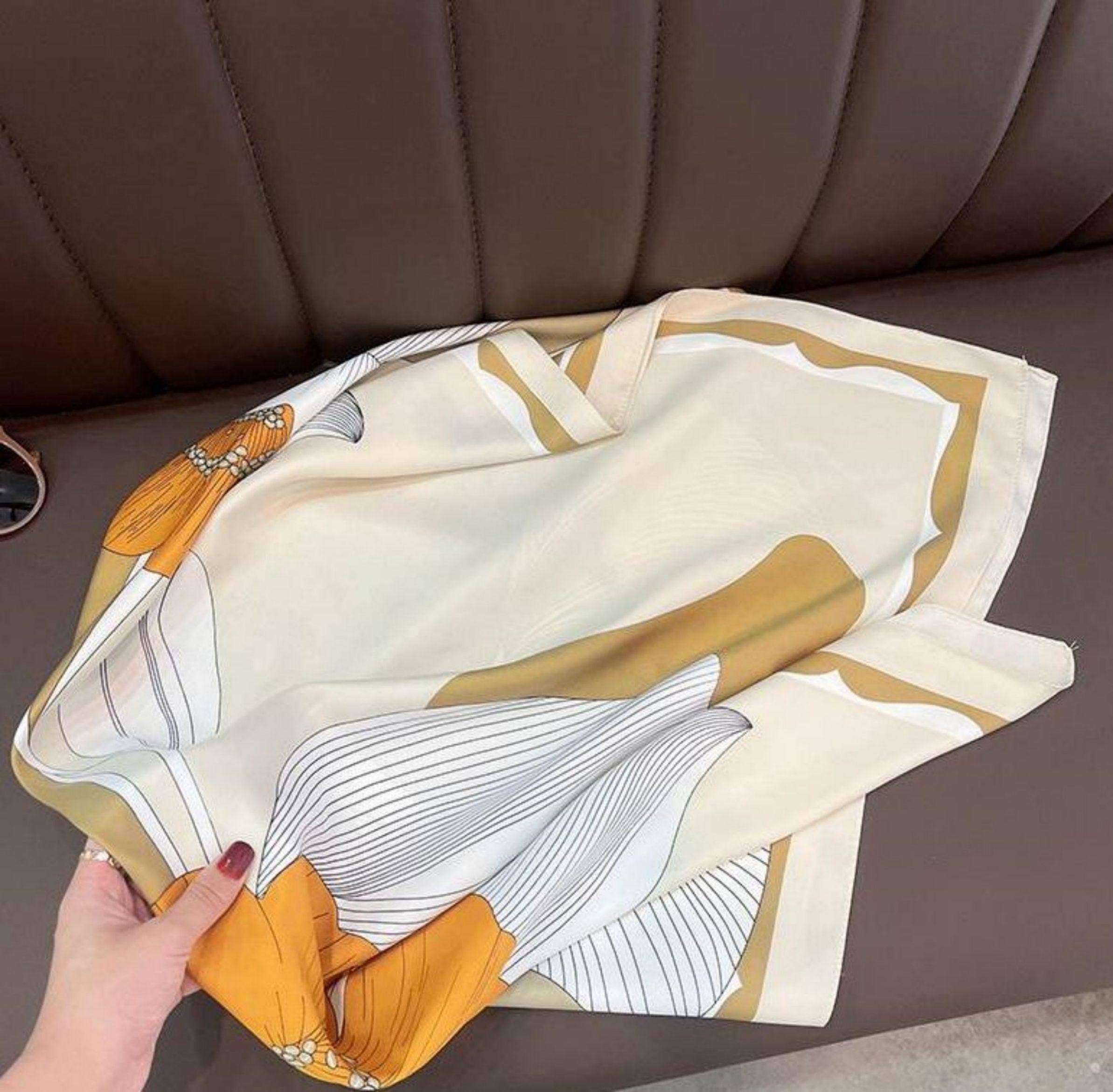 SueSilkHK - Wholesale Scarf - Women's - Yellow Flora Chic Large Satin Scarf | 90x90cm Bandana | Twill Satin Shawl | Perfect Gift for Her, Mother's Day7