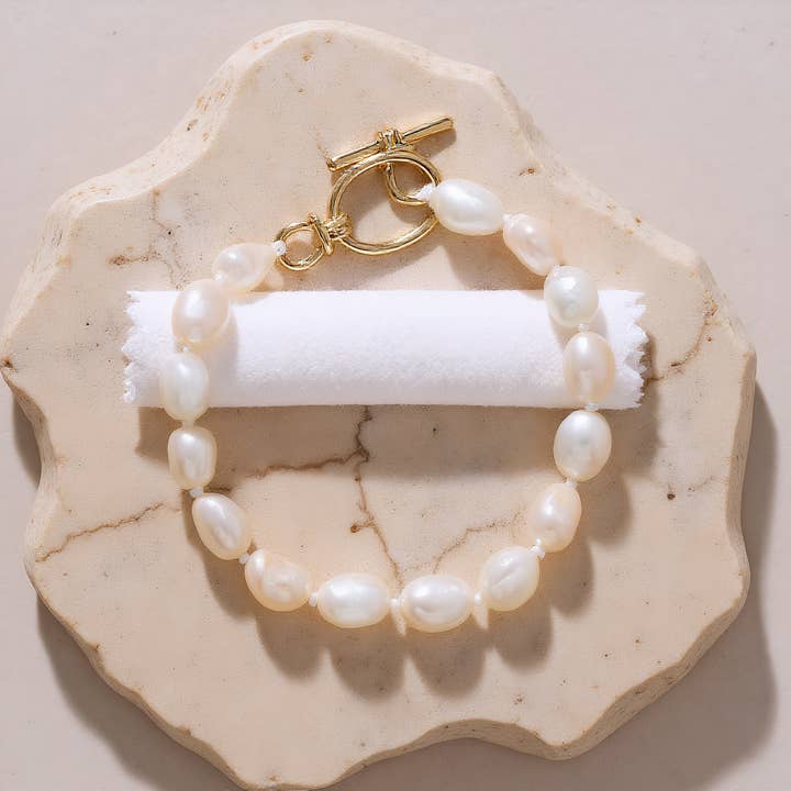 Patterned Toggle Bracelet with Acrylic Pearls for wholesale by Revelari